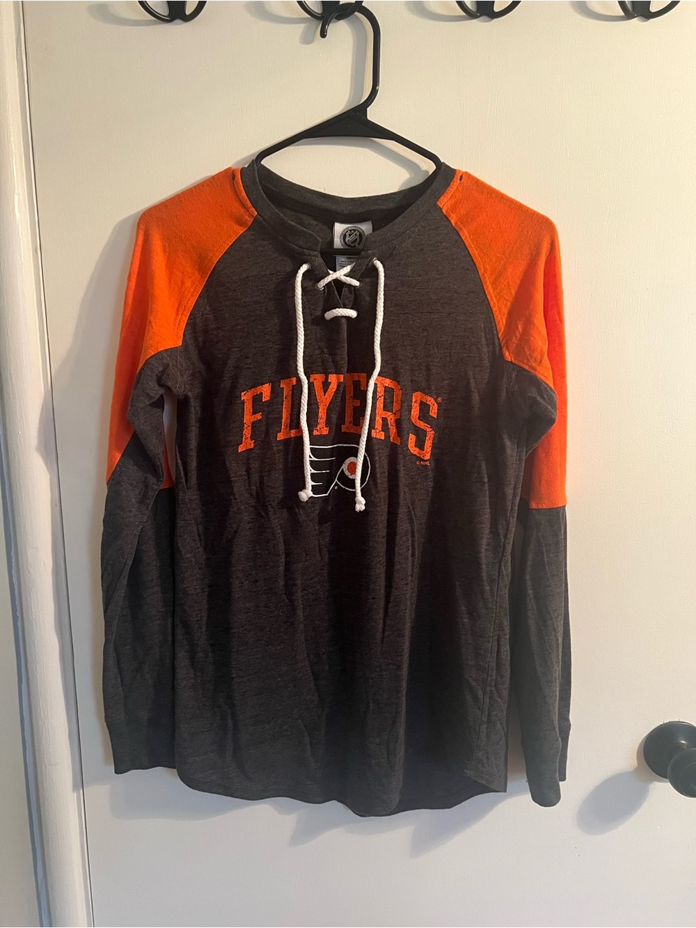 Philadelphia Flyers Lace-Up Long Sleeve Shirt - Dark Grey & Orange